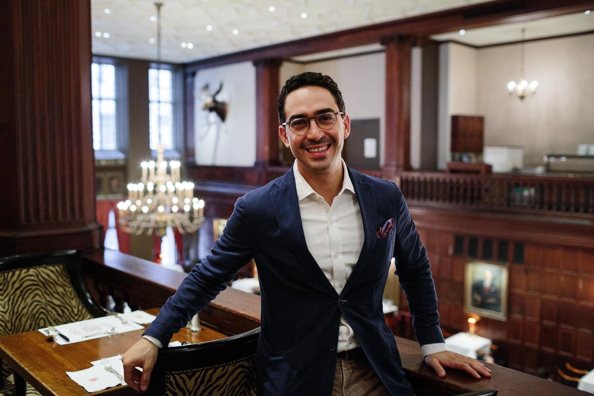 A portrait of Arya Bolurfrushan at the Harvard Club in Manhattan, NYC.