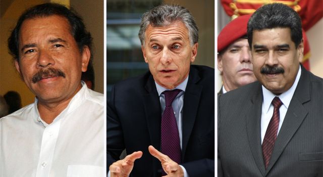 Daniel Ortega, Mauricio Macri, y Nicolás Maduro.