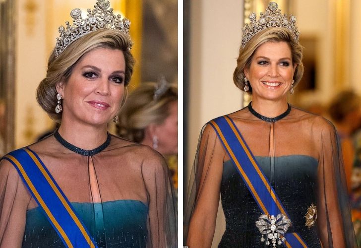 La reina de Holanda volvió a deslumbrar en un banquete ofrecido por la reina de Inglaterra a su esposo.