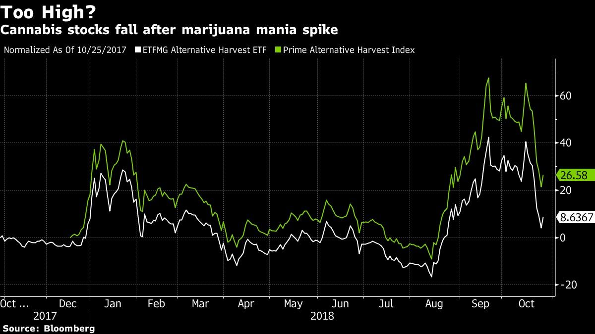 Cannabis stocks fall after marijuana mania spike