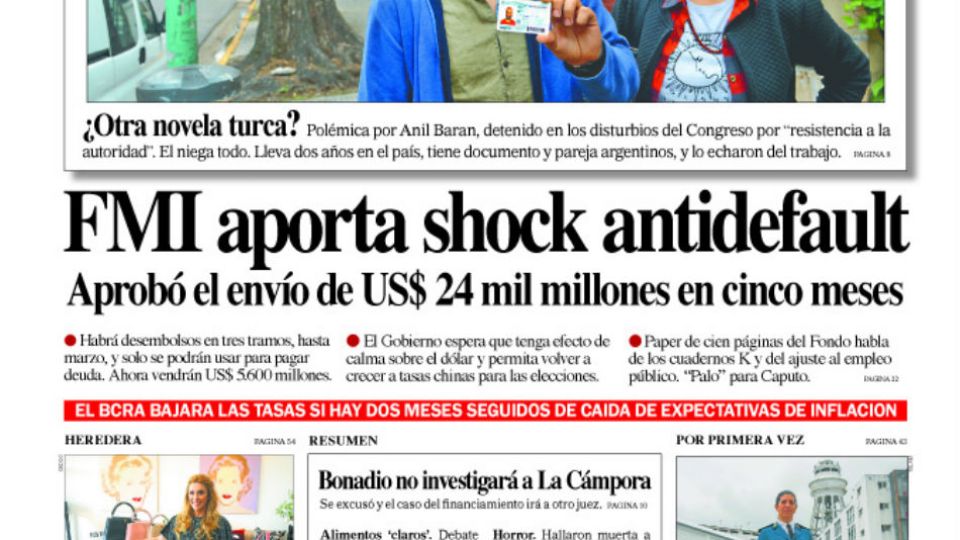 La tapa de la edición impresa de Diario PERFIL del sábado 27 de octubre de 2018.