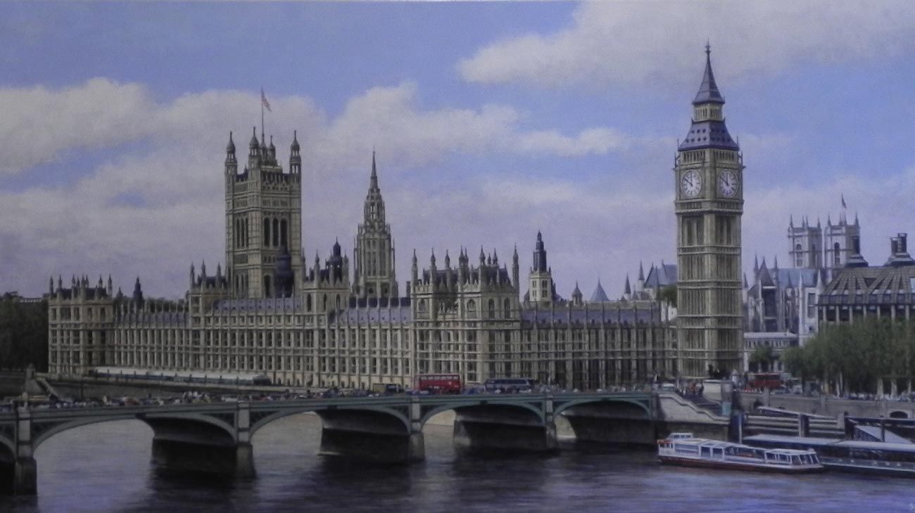 La Abadía de Westminster y la Torre de Londres, óleo de Guillermo Bekes.