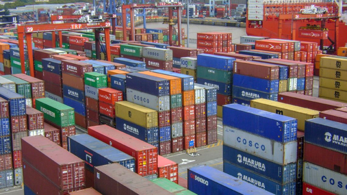 Containers await shipping at a port in Buenos Aires.