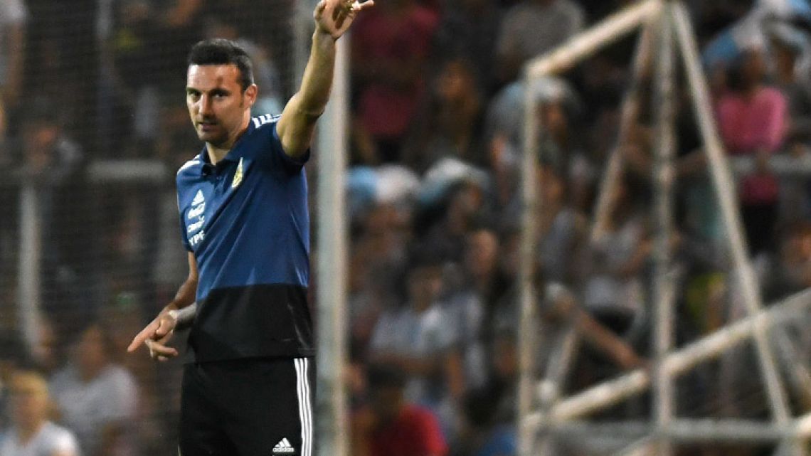 Argentina's interim national team coach Lionel Scaloni gestures during the friendly match against Mexico at the Malvinas Argentinas stadium in Mendoza this week.