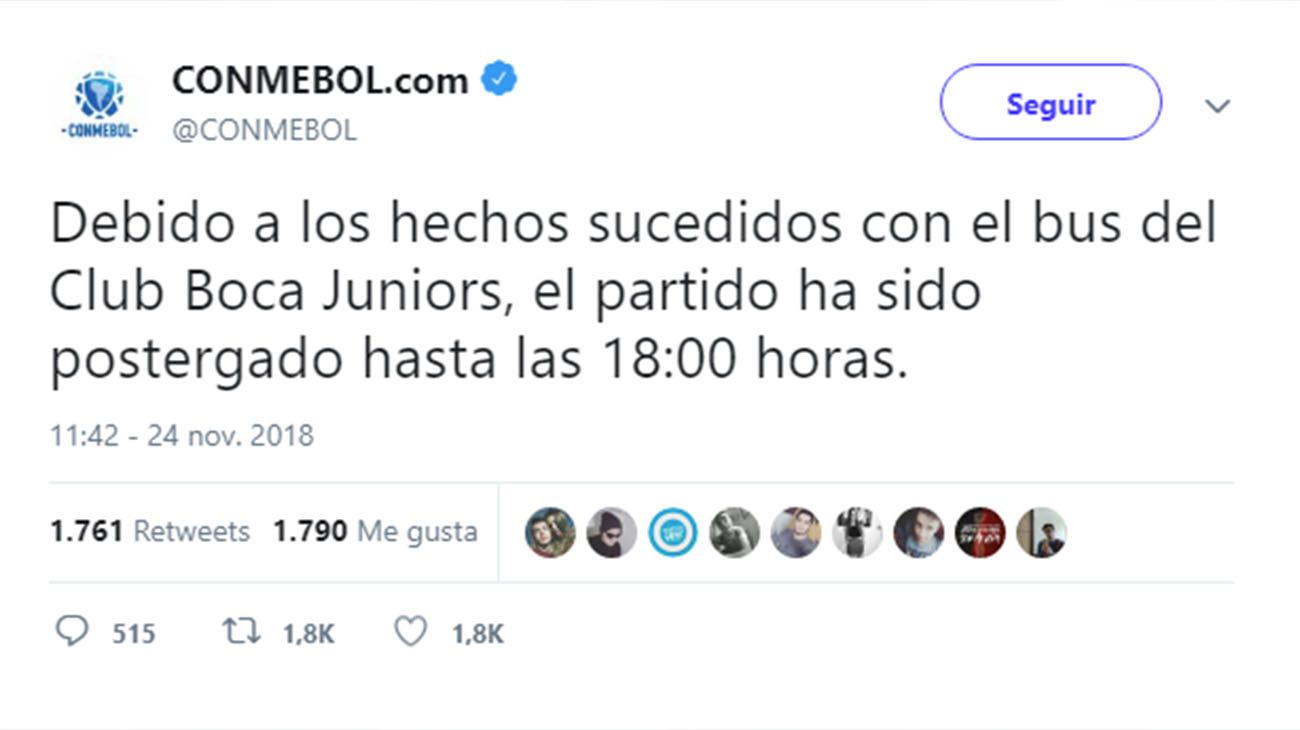 La conmebol confirma que el partido se jugara a las 18:00 