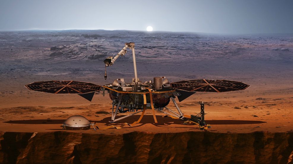 La sonda InSight, en una representación en Marte.