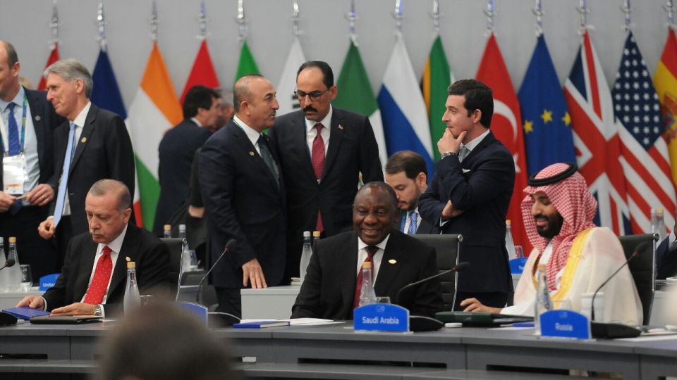 Recep Tayyip Erdogan (Turquía), Cyril Ramaphosa (Sudáfrica) y Mohamed bin Salman, príncipe heredero de Arabia Saudita.