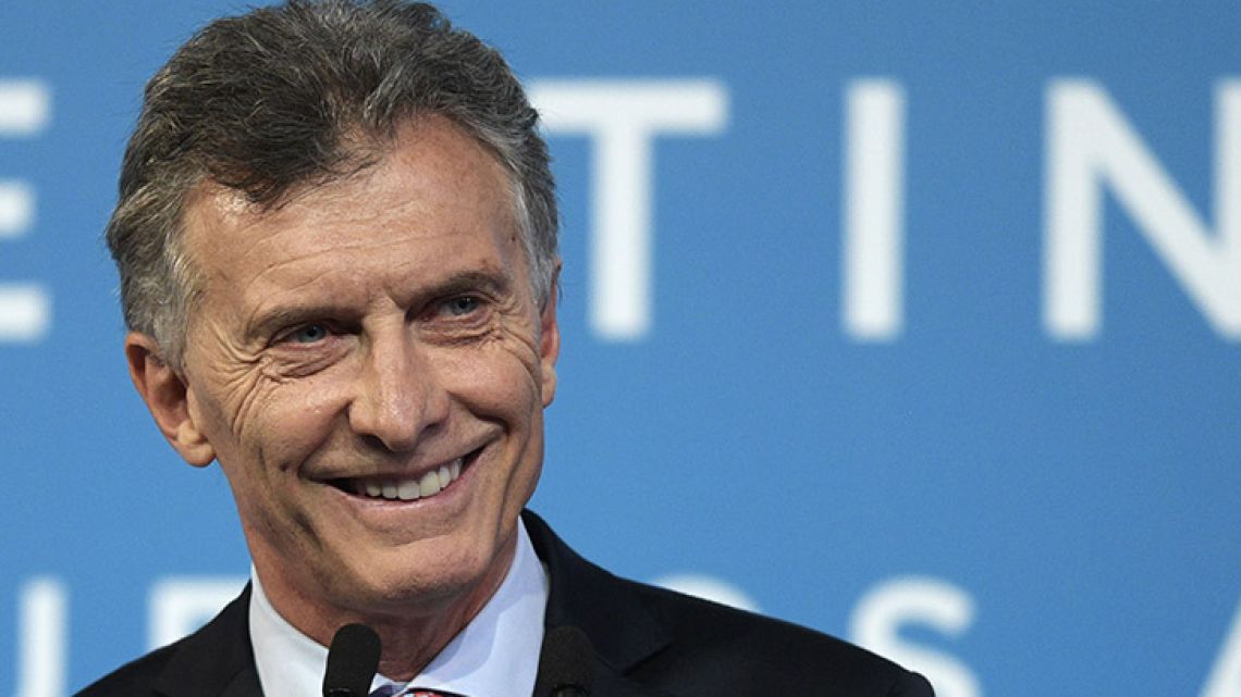 President Mauricio Macri smiles during a press conference in Costa Salguero, at the end of the second day of the G20 Leaders Summit in Buenos Aires today.