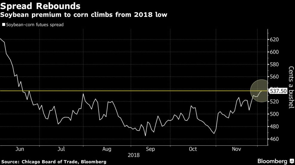 Soybean premium to corn climbs from 2018 low