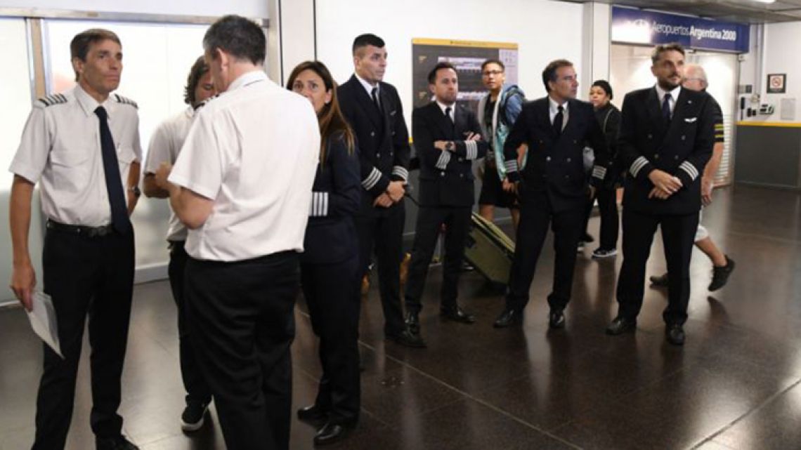 Pilots gather inside the Aeroparque airport in Buenos Aires (file).