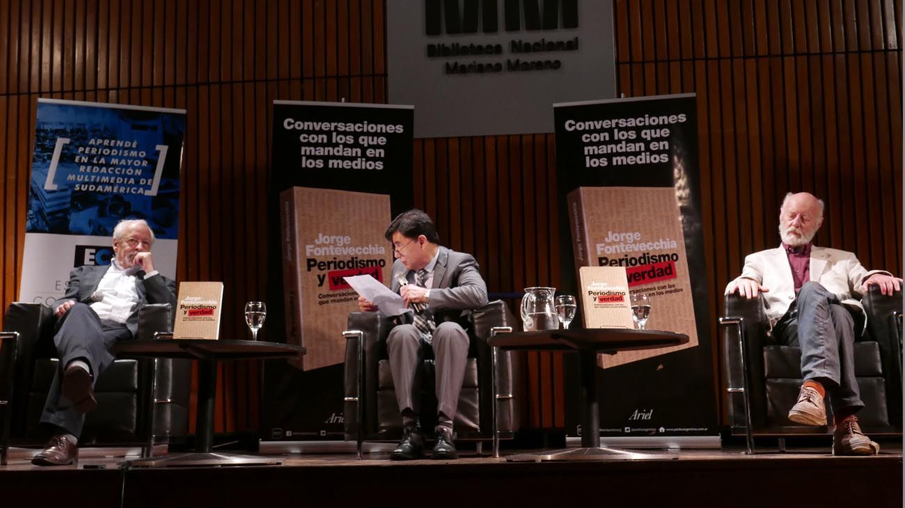 En la sala Jorge Luís Borges de la biblioteca Nacional Mariano Moreno, Jorge Fontevecchia entrevistó a James Neilson y Horacio Verbitsky en el marco de la presentación de su nuevo libro 