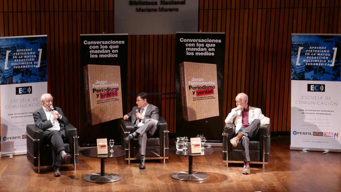 En la sala Jorge Luís Borges de la biblioteca Nacional Mariano Moreno, Jorge Fontevecchia entrevistó a James Neilson y Horacio Verbitsky en el marco de la presentación de su nuevo libro 