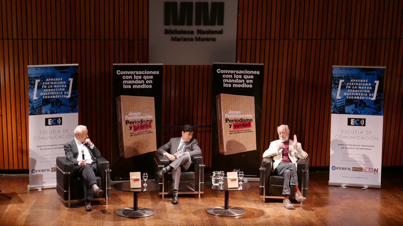 En la sala Jorge Luís Borges de la biblioteca Nacional Mariano Moreno, Jorge Fontevecchia entrevistó a James Neilson y Horacio Verbitsky en el marco de la presentación de su nuevo libro 