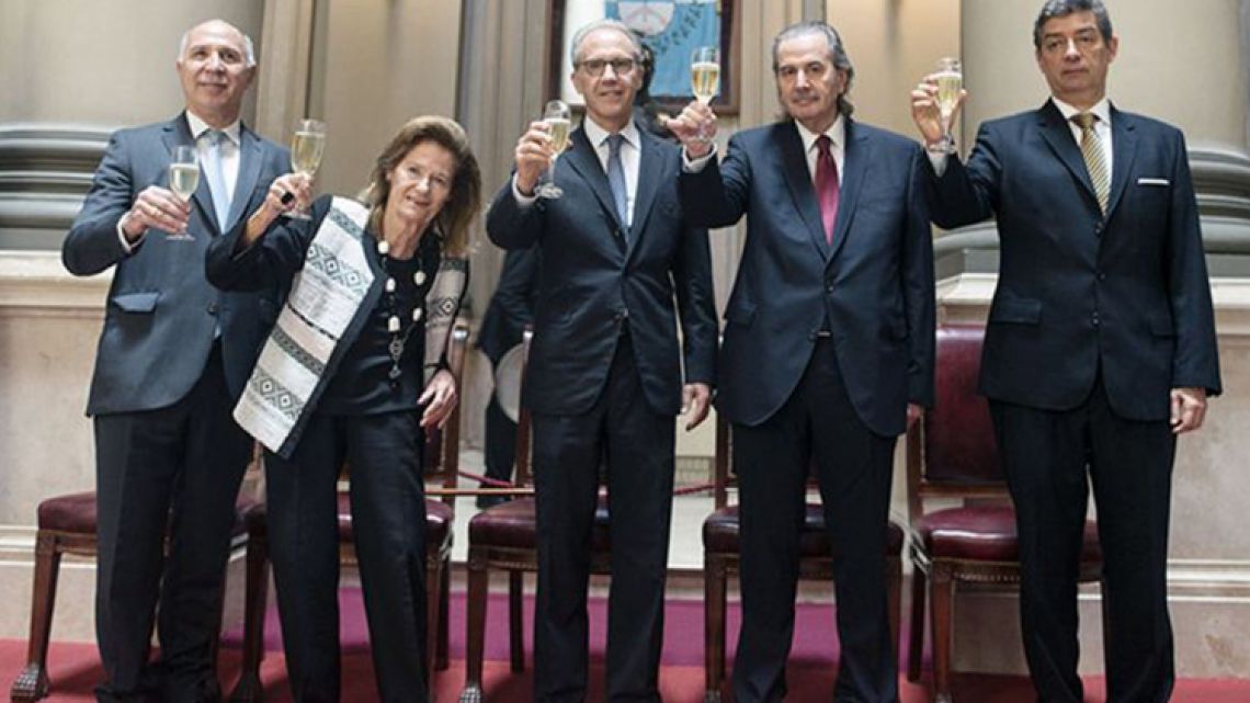 Argentina's Supreme Court Justices, from left to right: Ricardo Lorenzetti, Elena Highton de Nolasco,  Carlos Rosenkrantz, Carlos Maqueda and Horacio Rosatti.
