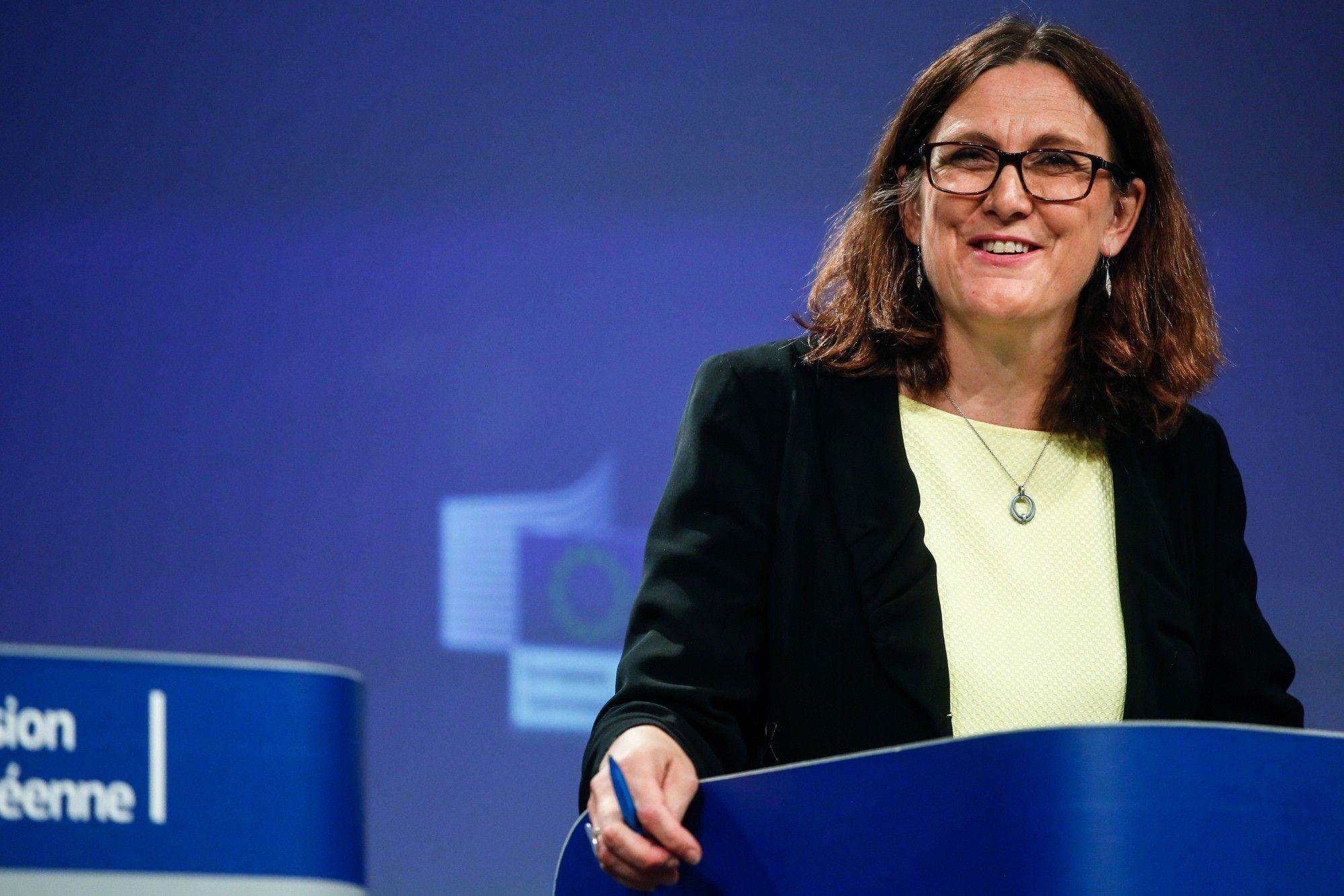 European Union Trade Commissioner Cecilia Malmstrom News Conference As U.S. Imposes Steel Tariffs 