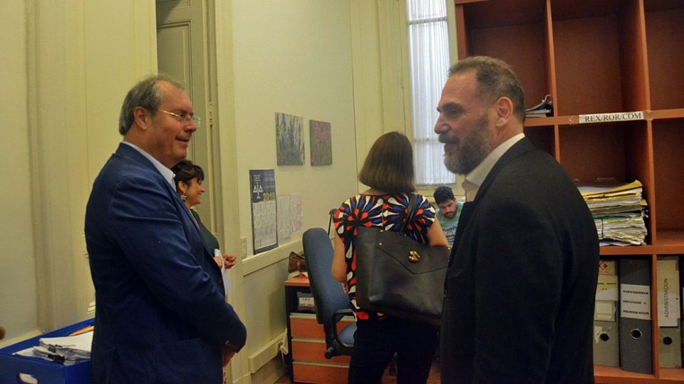 El presidente de la UCR de La Rioja, Héctor Olivares, y el interventor del PRO La Rioja, Marcelo Wechsler.