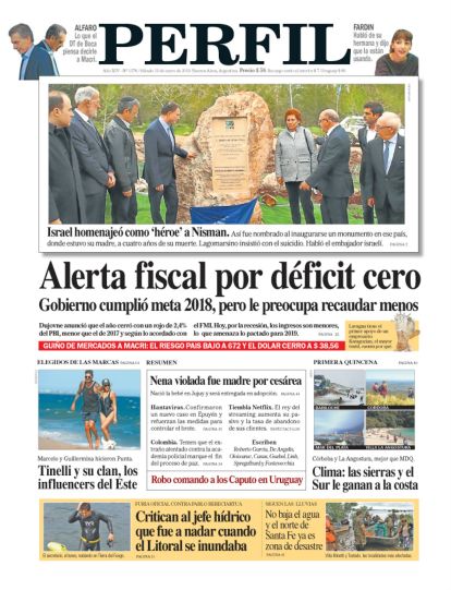 La tapa de Diario PERFIL del sábado 19 de enero de 2019.