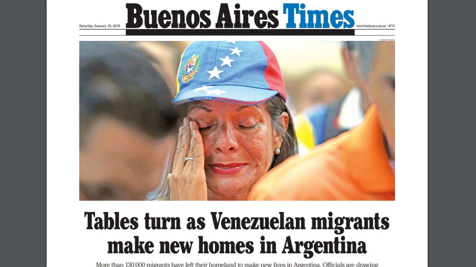 La tapa de BA Times de este sábado 19 de enero de 2019.