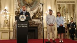 El presidente Mauricio Macri junto a los ministros Patricia Bullrich (Seguridad) y Germán Garavano (Justicia). 