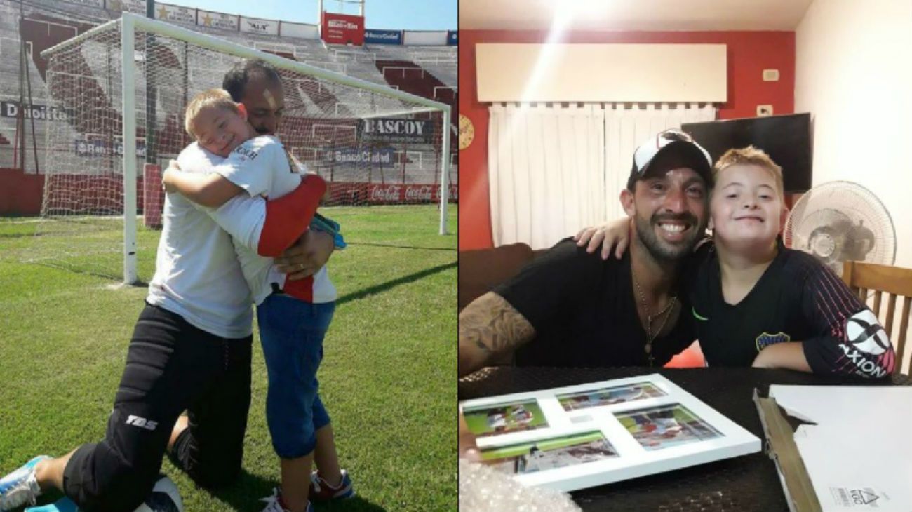 Marcos Díaz y Jero, hincha fanático de Huracán y del arquero.