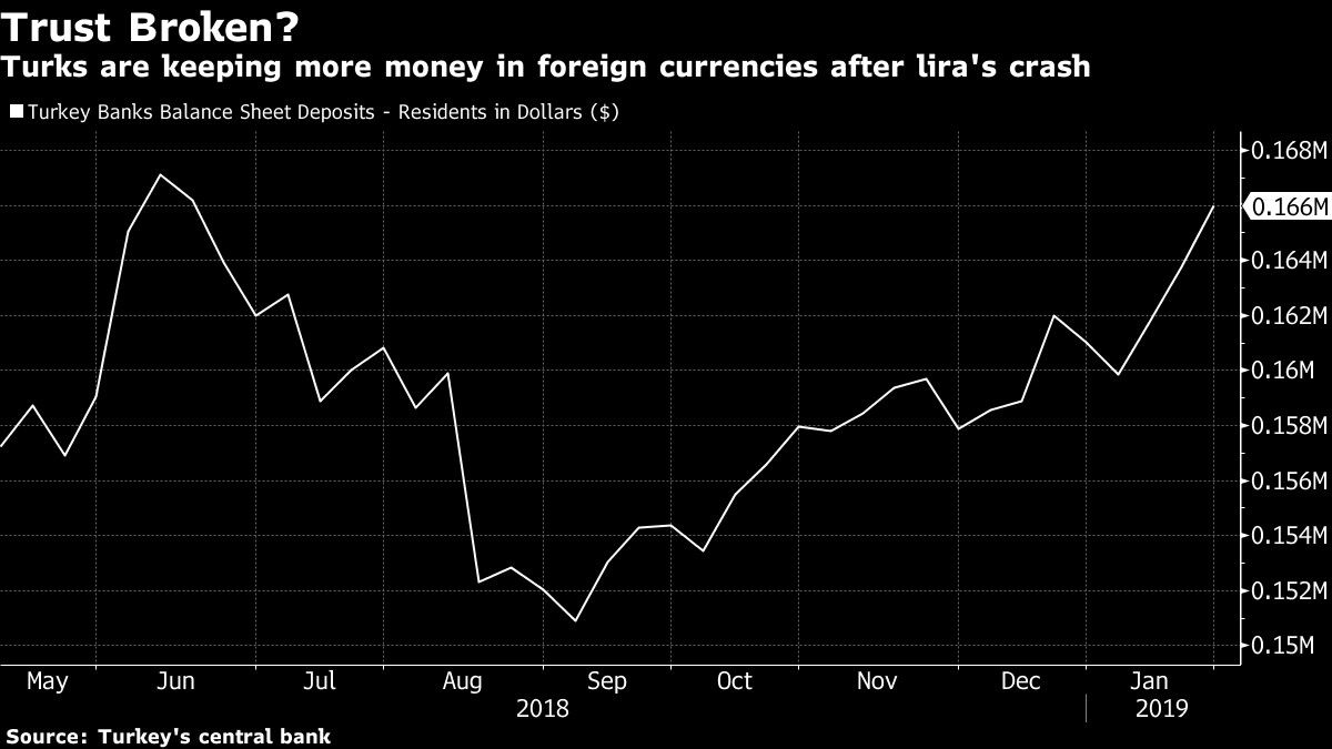 Turks are keeping more money in foreign currencies after lira's crash