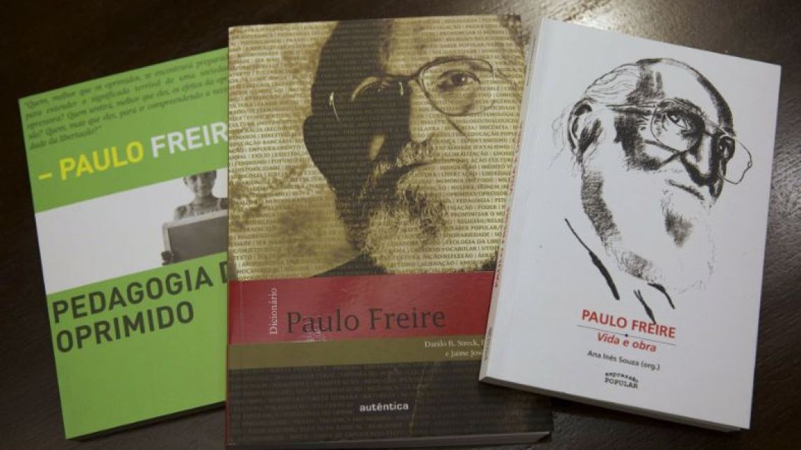 Three books by Brazilian philosopher Paulo Freire, a leader of the pedagogy movement. The government's education overhaul will remove Freire's work from schools.