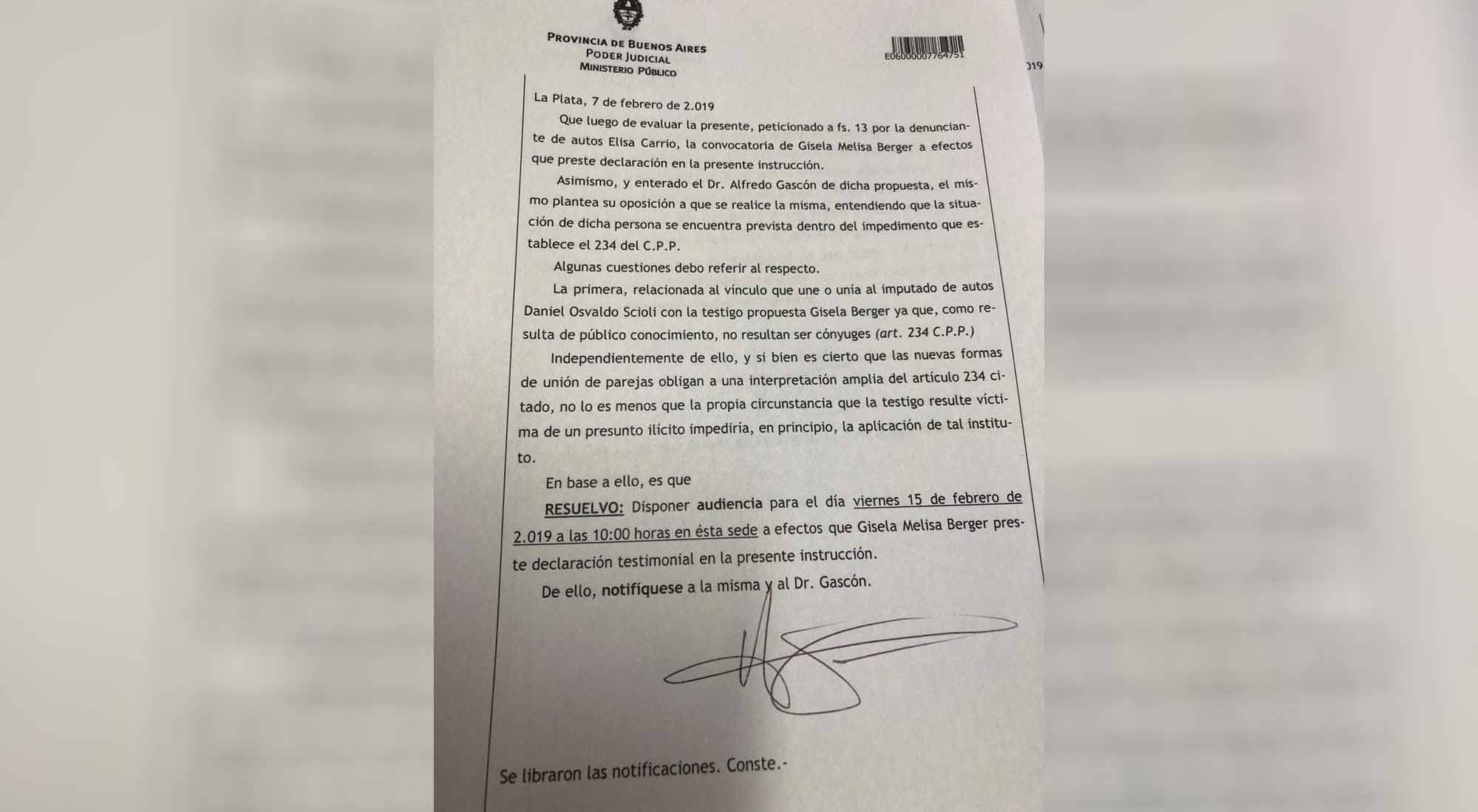 Citación de la Justicia a Gisela Berger por la denuncia de Elisa Carrió.