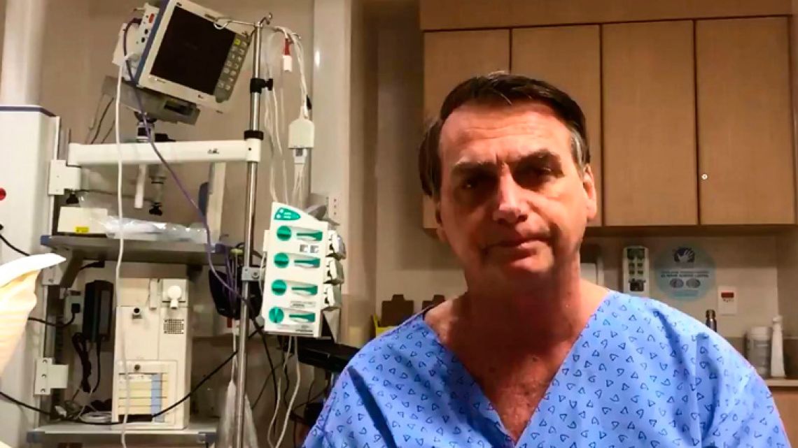 This video grab taken from Brazil's President Jair Bolsonaro's official Twitter account shows Bolsonaro speaking before undergoing surgery to remove the colostomy bag that was placed after the attack he suffered in September, at the Albert Einstein Hospital in São Paulo, Brazil on January 27, 2019.