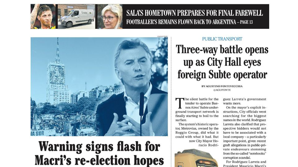 La tapa de BA Times del sábado 16 de febrero de 2019.