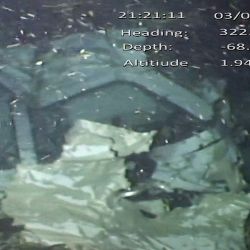 A handout video footage still image released by the UK Air Accidents Investigation Branch (AAIB) on February 25, 2019 and created on February 3, 2019 shows the cabin and break in fuselage from the wreckage of the Piper Malibu aircraft, N264DB, that crashed carrying footballer Emiliano Sala and pilot David Ibbotson.