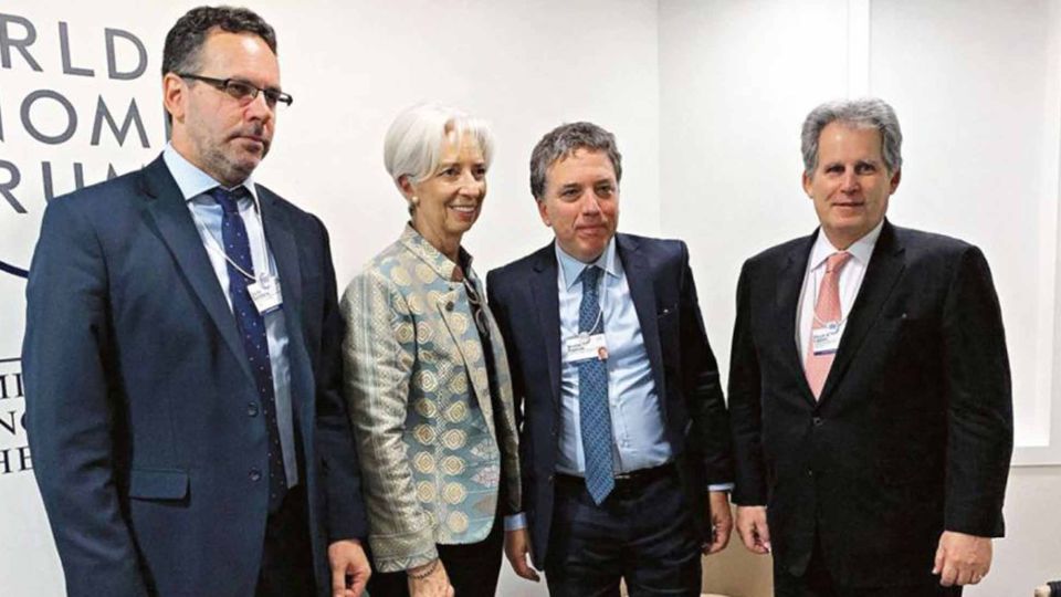 Sandleris, Lagarde, Dujovne y Lipton, en el encuentro que mantuvieron durante el Foro Económico de Davos.