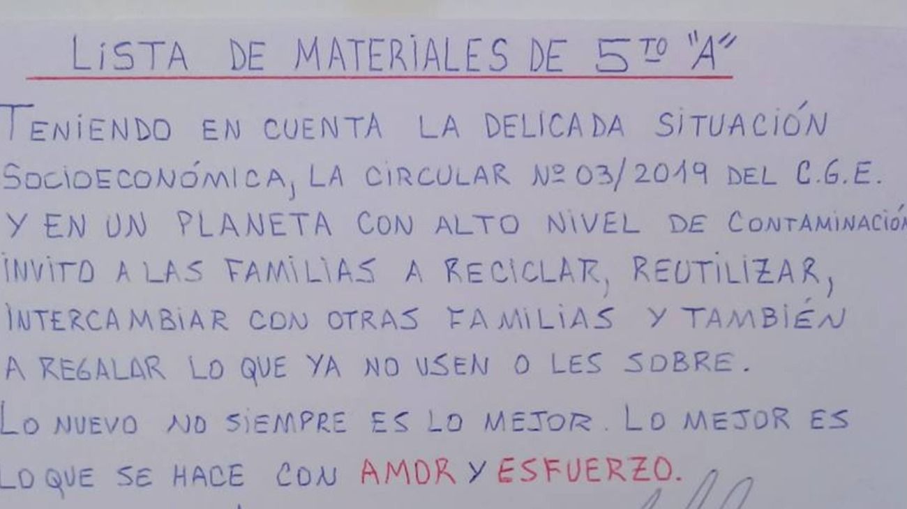 Ese es el posteo viral del docente entrerriano.