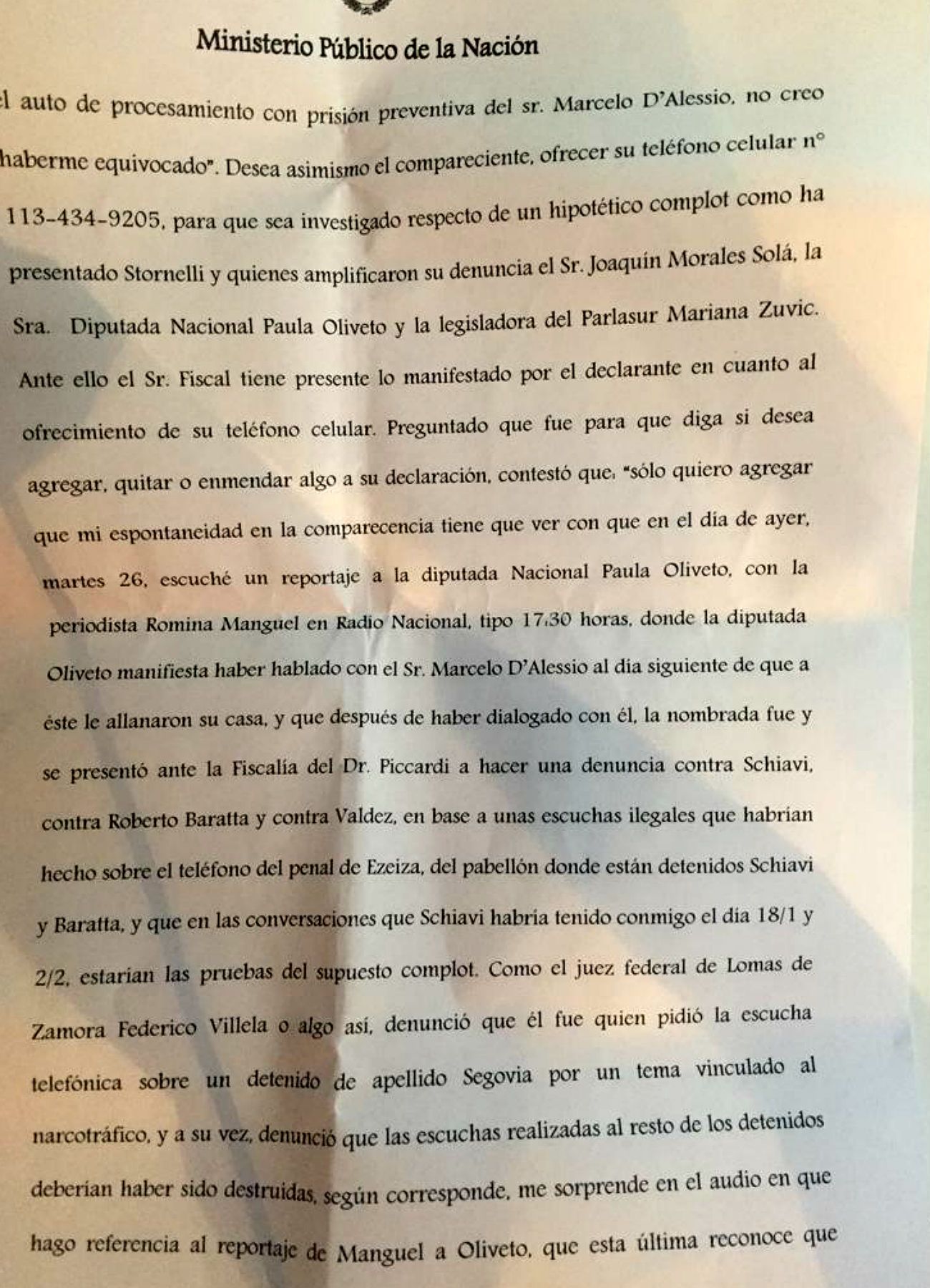 La declaración de Eduardo Valdés al fiscal Di Lello.