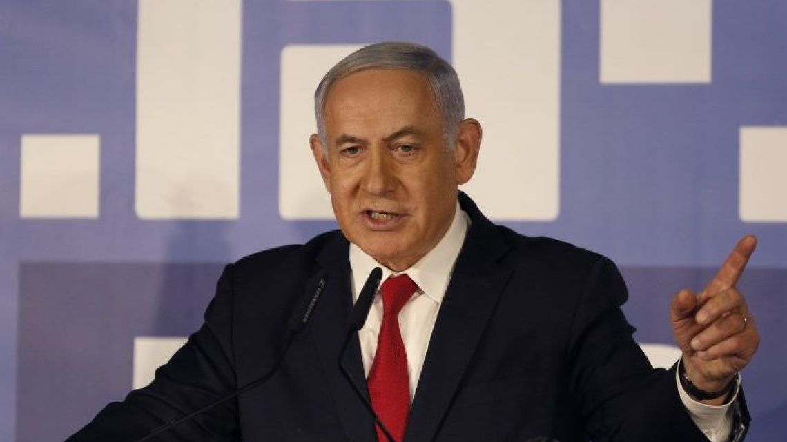 Israeli Prime Minister Benjamin Netanyahu delivers a statement to the press on February 28, 2019, at his residency in Jerusalem.