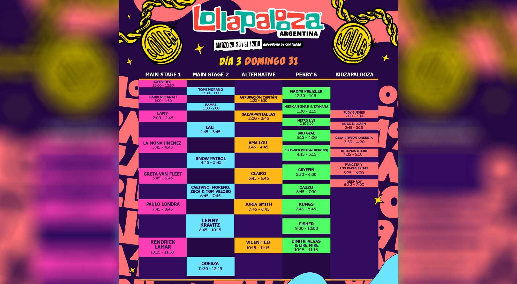 Programación del Lollapalooza Argentina 2019 