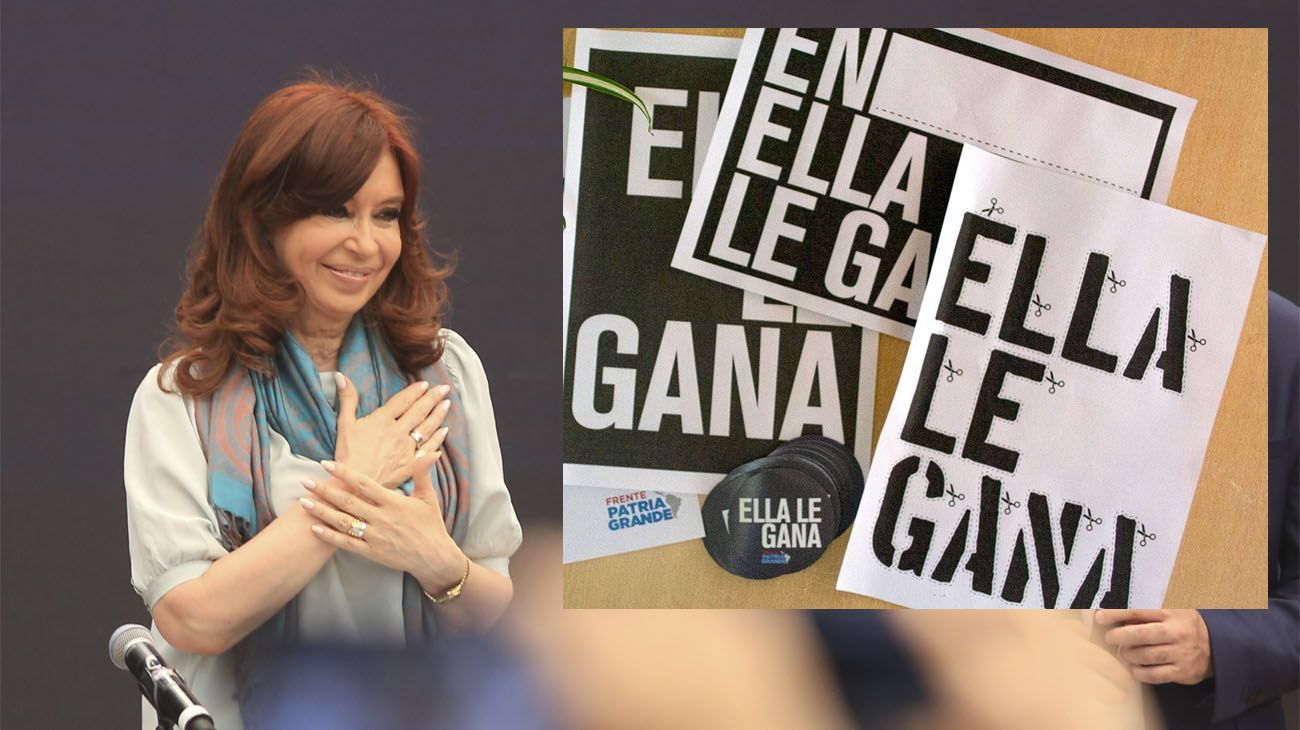 Cristina Kirchner y el kit de su nueva campaña.