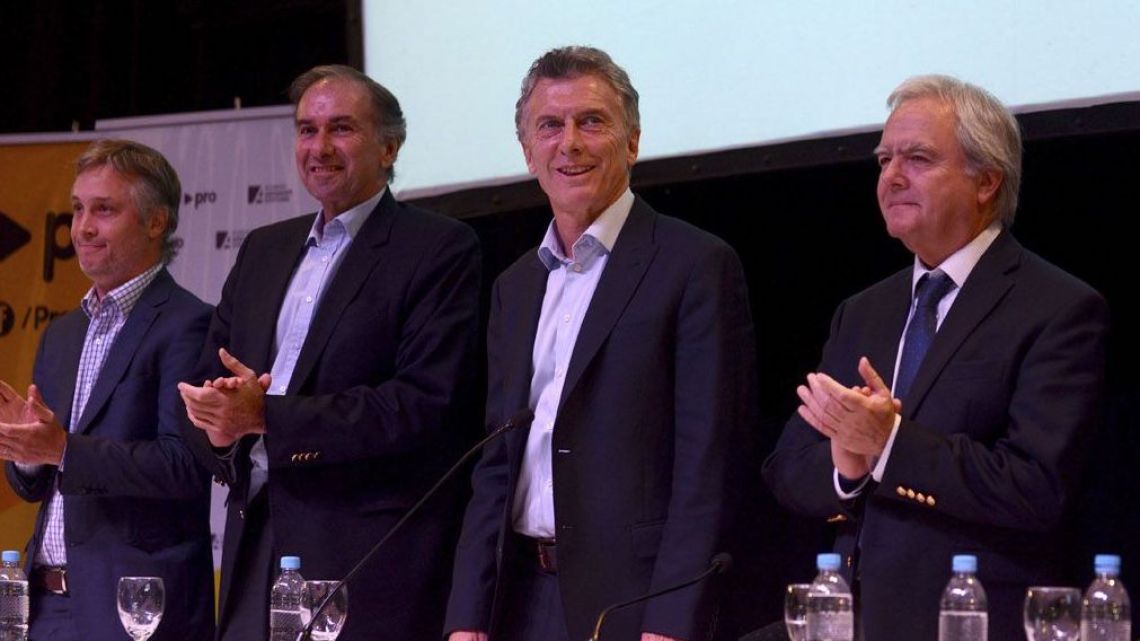 President Mauricio Macri addresses the PRO Party Assembly on Monday March 11, 2019.
