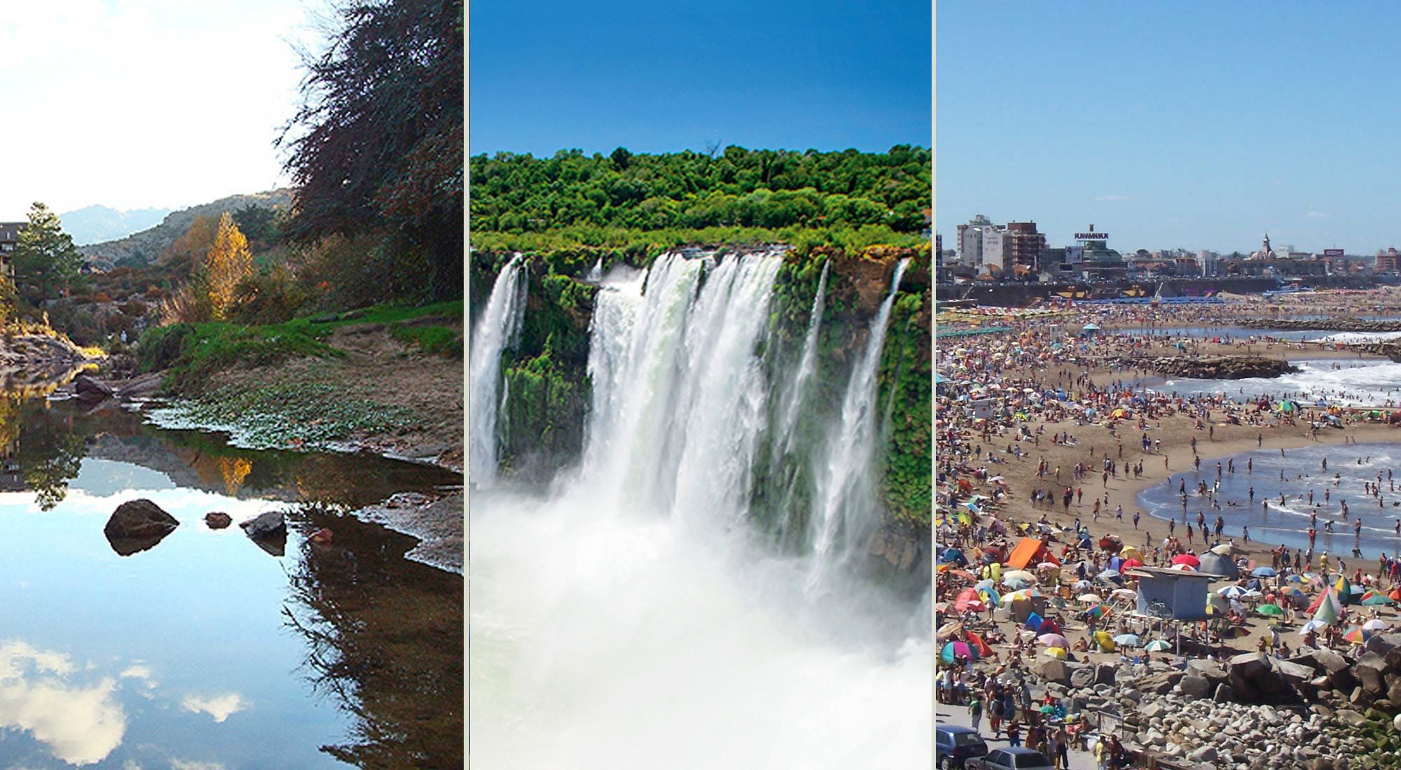 Córdoba; las Cataratas del Iguazú y Mar del Plata, destinos turísticos elegidos habitualmente por los argentinos durante los fines de semana largos.