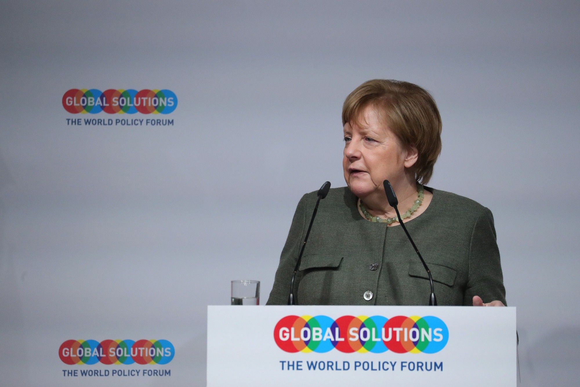 Germany's Chancellor Angela Merkel Delivers Keynote Speech at Global Solutions World Policy Forum