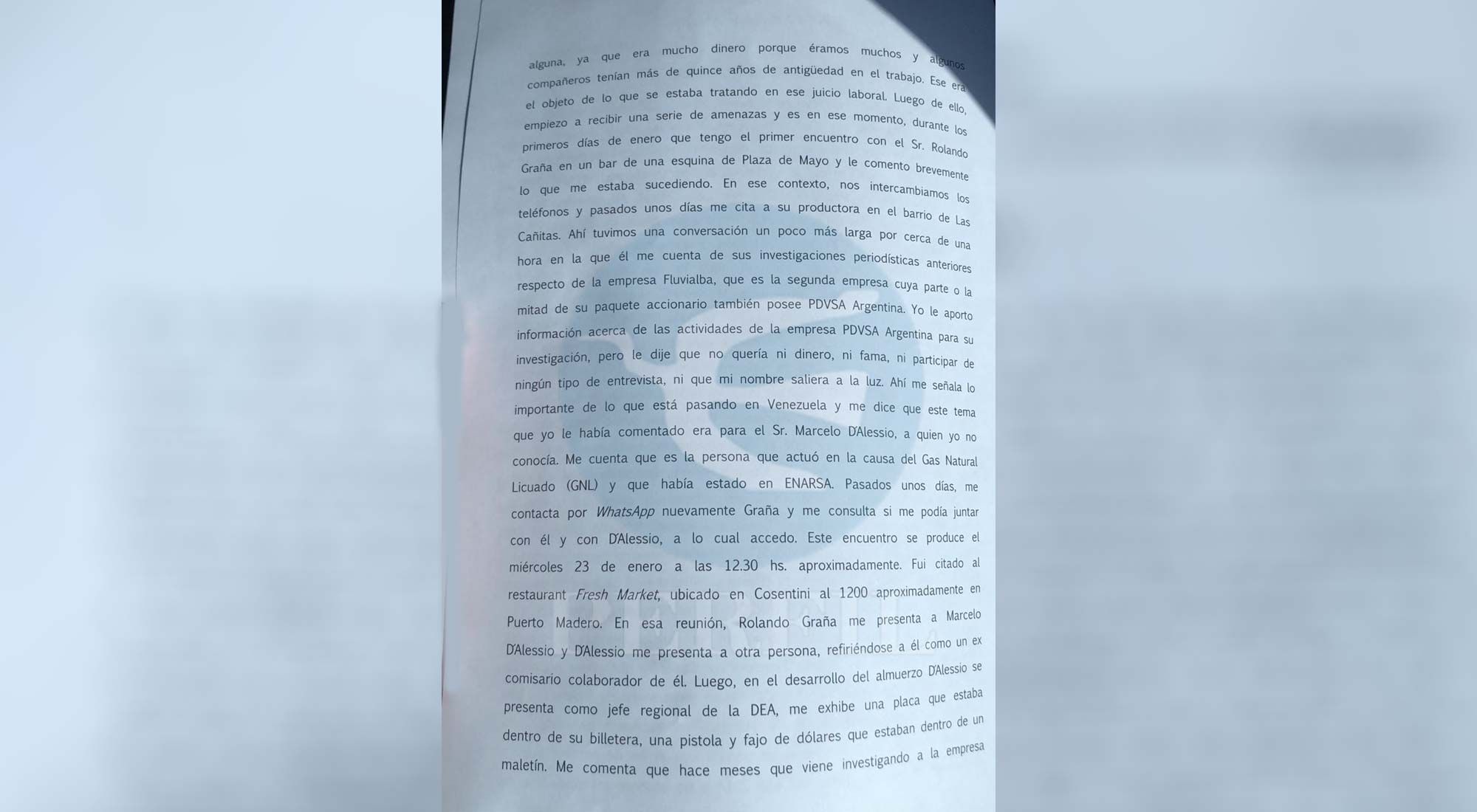 PERFIL accedió a la declaración completa que brindó ayer Gonzalo Brusa Dovat, ex gerente de PDVSA, en el juzgado de Dolores ante el juez federal Alejo Ramos Padilla.