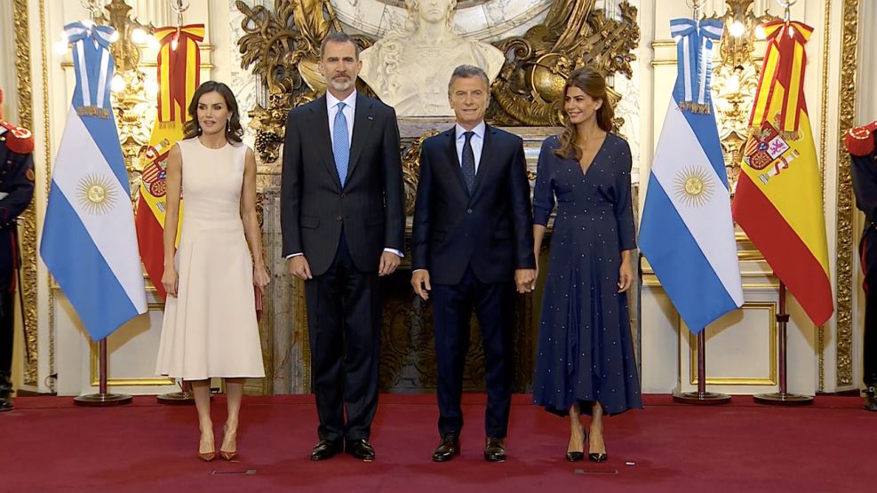 Macri y Awada durante la recepción a los reyes de España en la Casa Rosada.