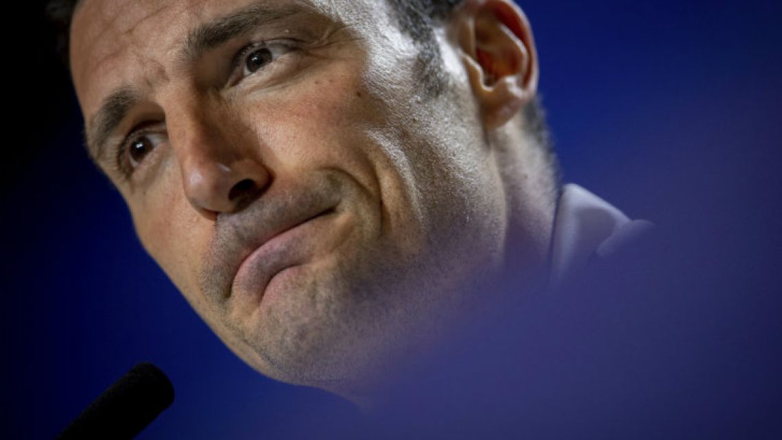 Albiceleste coach Lionel Scaloni takes questions at a press conference in Madrid.
