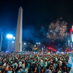 Fireworks as fans gather at the Obelisk to celebrate the title win.