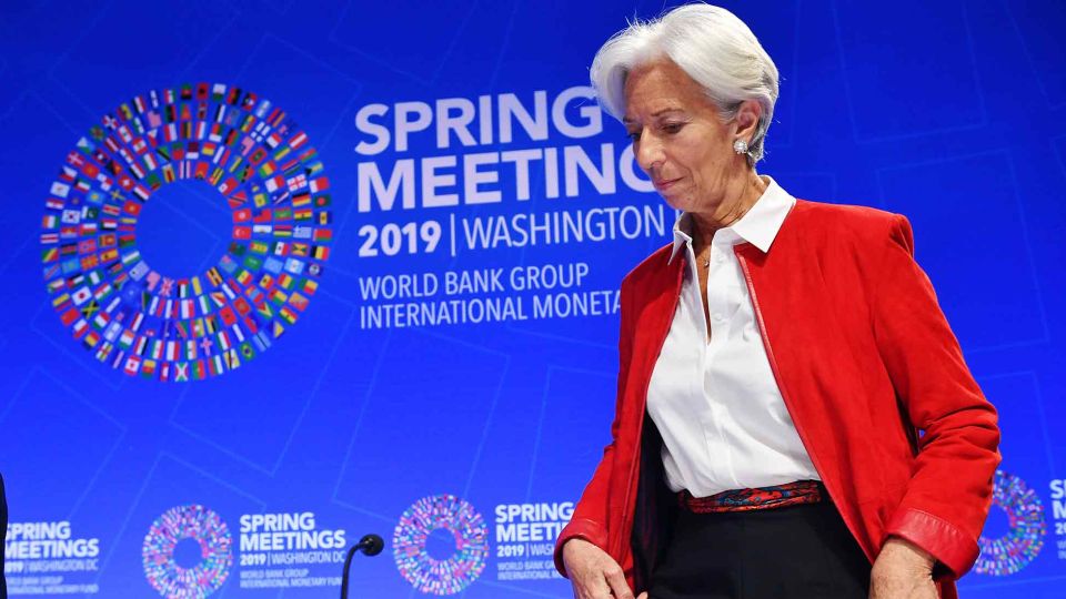 Christine Lagarde durante las reuniones de primavera del FMI y el Banco Mundial en la sede del Fondo Monetario Internacional en Washington.