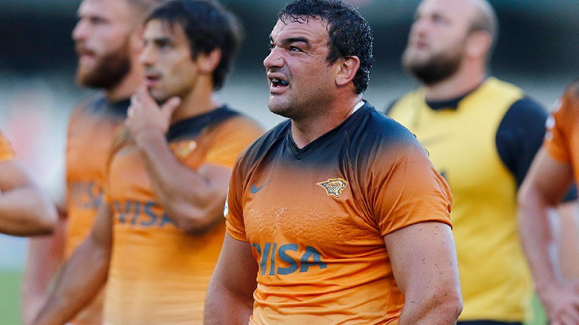 Jaguares hooker Agustín Creevy (centre) looks on during the Super Rugby match between the Sharks and the Jaguares at The Kings Park Rugby Stadium in Durban, on Saturday.