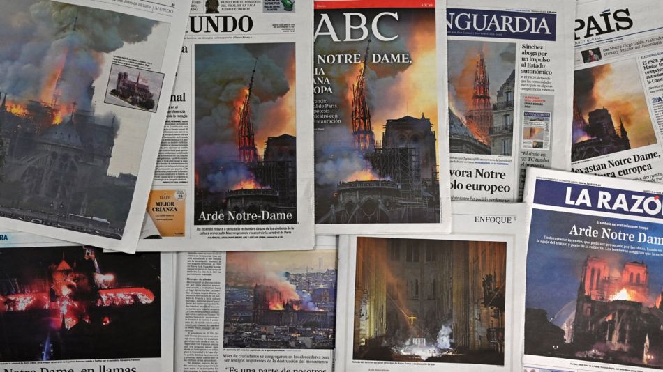Los diarios de todo el mundo reflejaron la tragedia de la catedral de Notre Dame