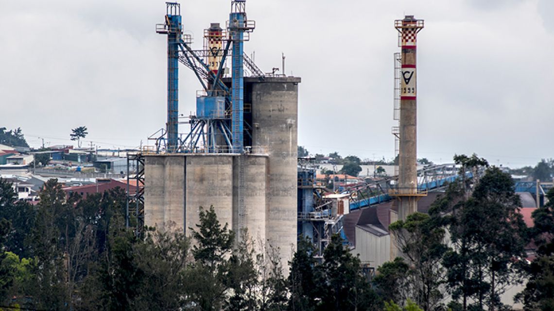 View of a factory in San José on April 7, 2019. The National Decarbonisation Plan presented by Costa Rican President Carlos Alvarado aims at transforming the economy with the basis of an electric matrix of renewable resources by 2050. 