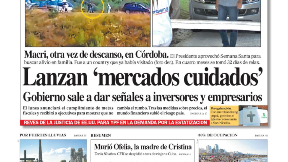 La tapa del diario PERFIL del sábado 20 de abril de 2019.