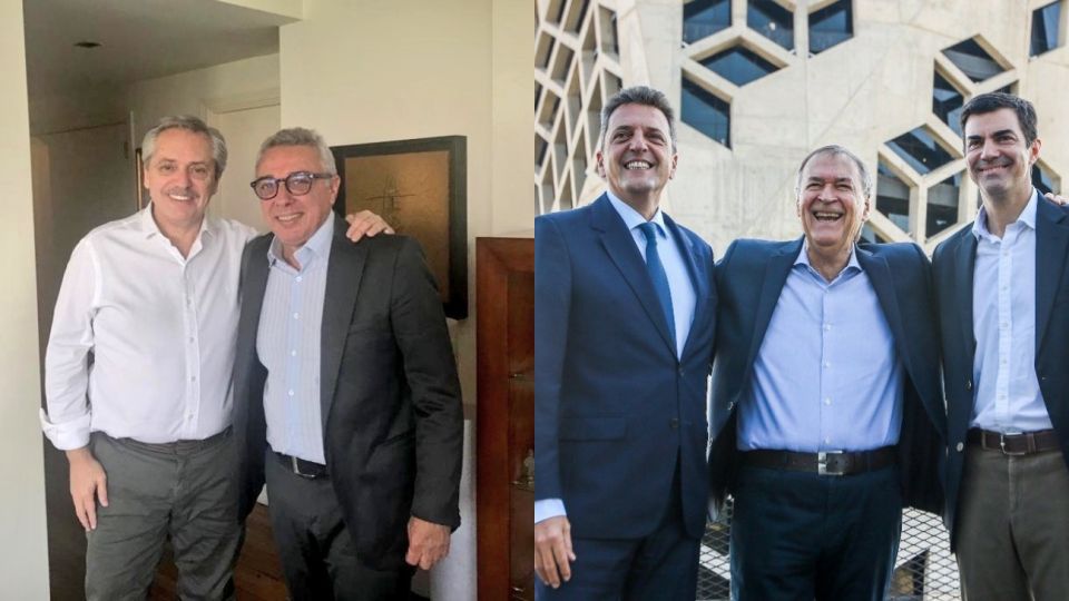 Alberto Fernández con Julio Zamora. Sergio Massa con los integrantes de Alternativa Federal.