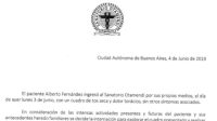 comunicado sanatorio otamendi